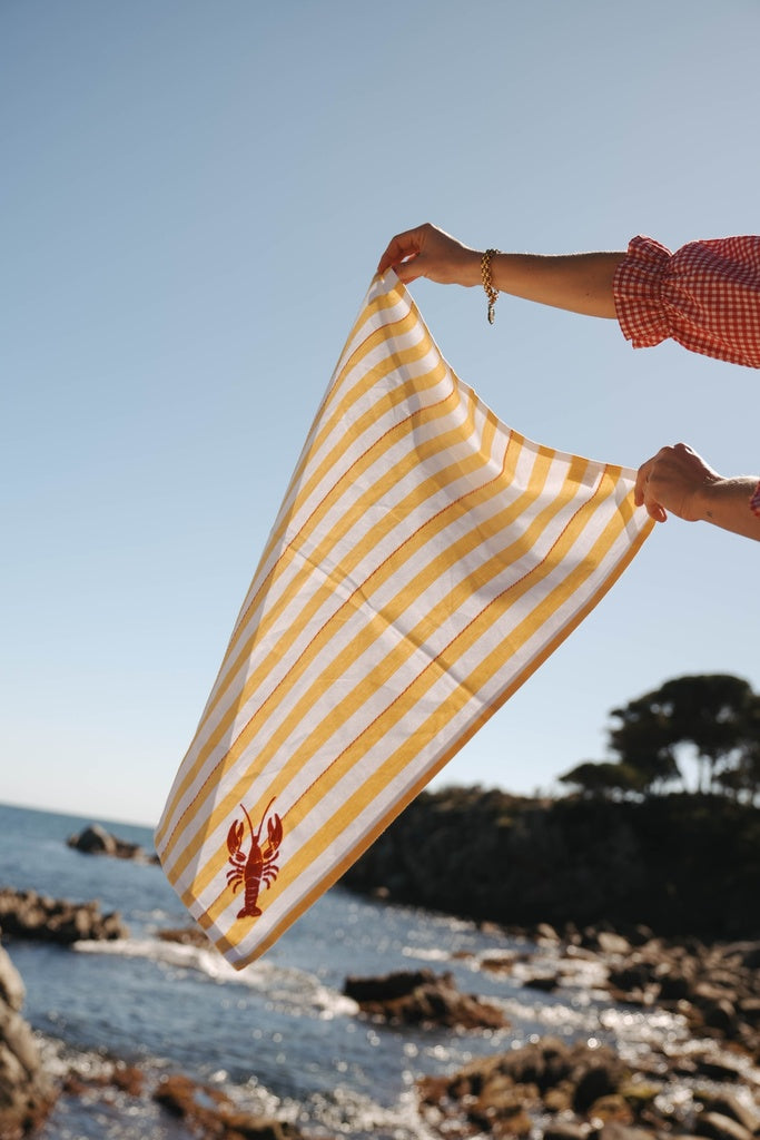 Kitchen towel, Yellow Stripes with Lobster