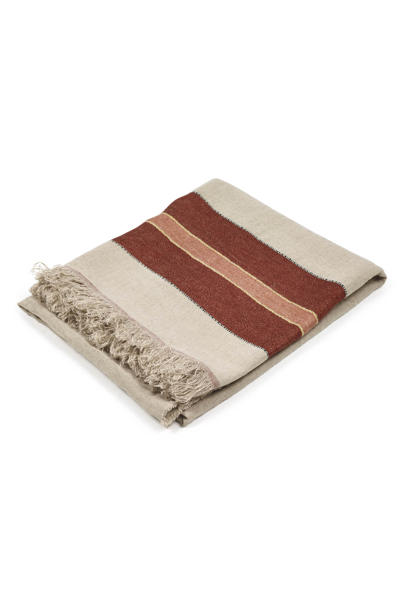 Table cloth ecru with old pink stripes
