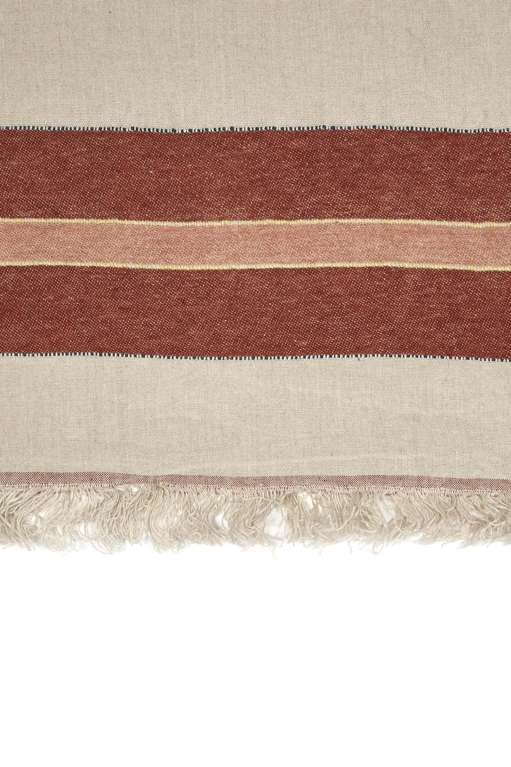 Table cloth ecru with old pink stripes