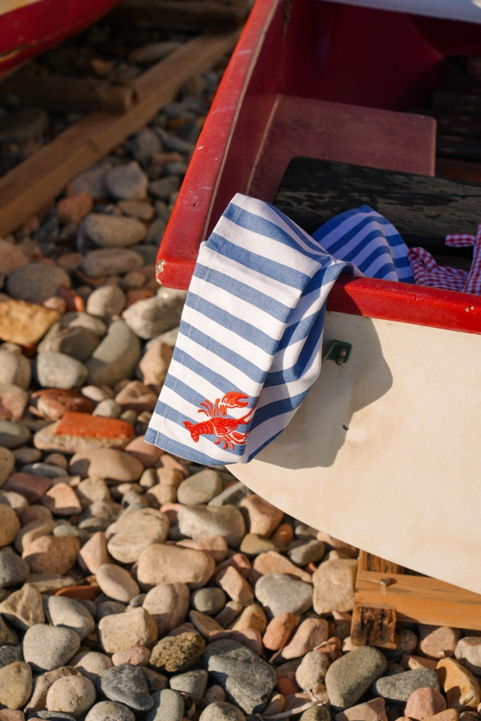 Kitchen towel, Blue Stripes with Lobster
