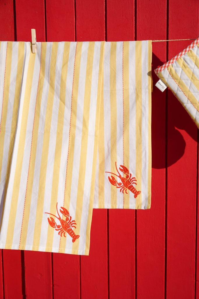 Kitchen towel, Yellow Stripes with Lobster
