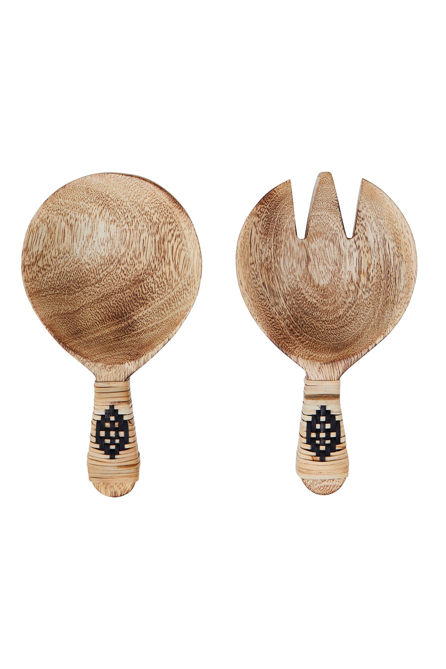 Serving set, wood & rattan