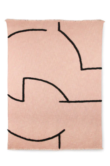 Blanket, light pink with black drawings