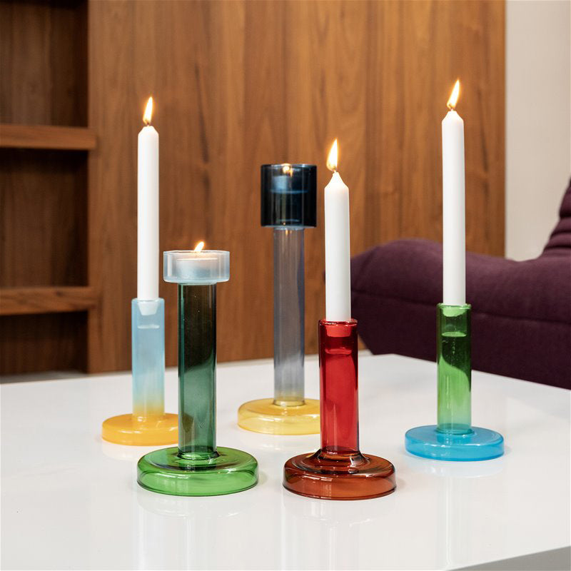Candle holder, Blue & green glass