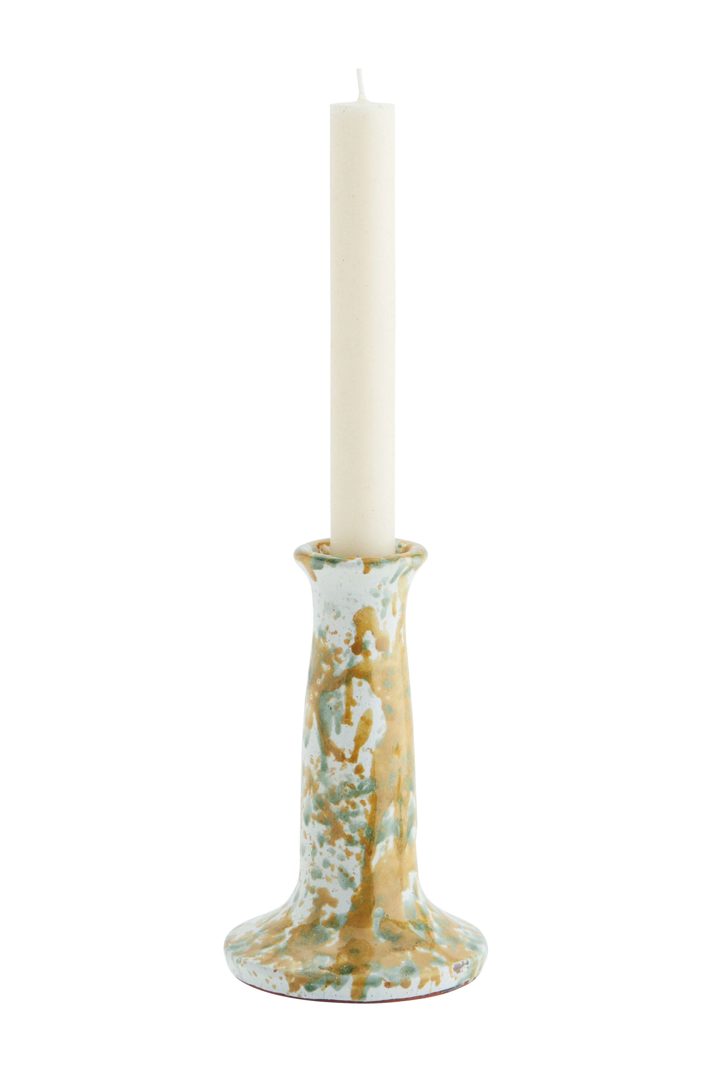 Candle holder, terracotta, splashed