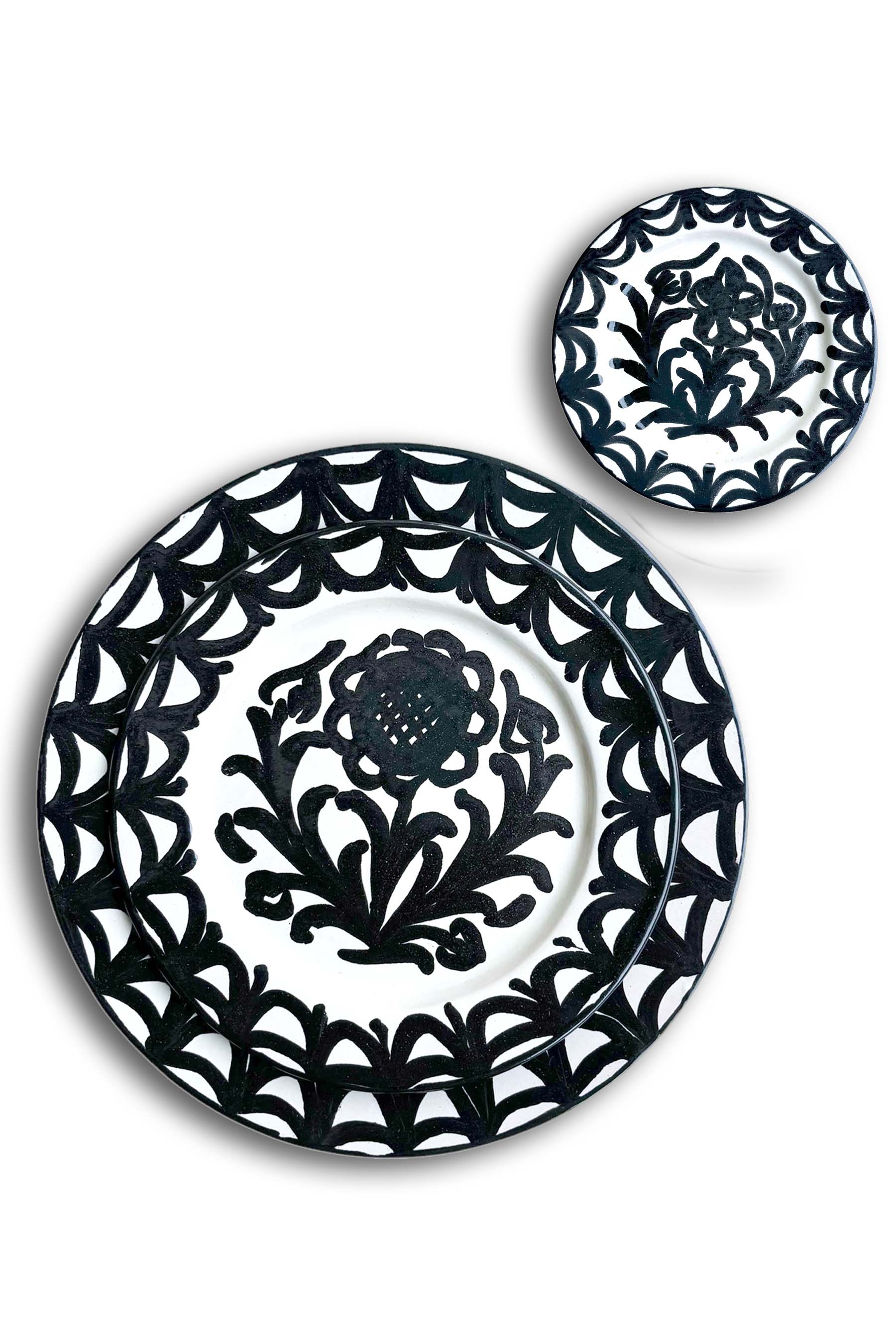 Ceramic Plates & Serving Dishes, Black Flower