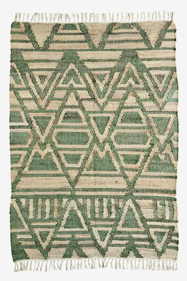Jute Rug | Green Geometric