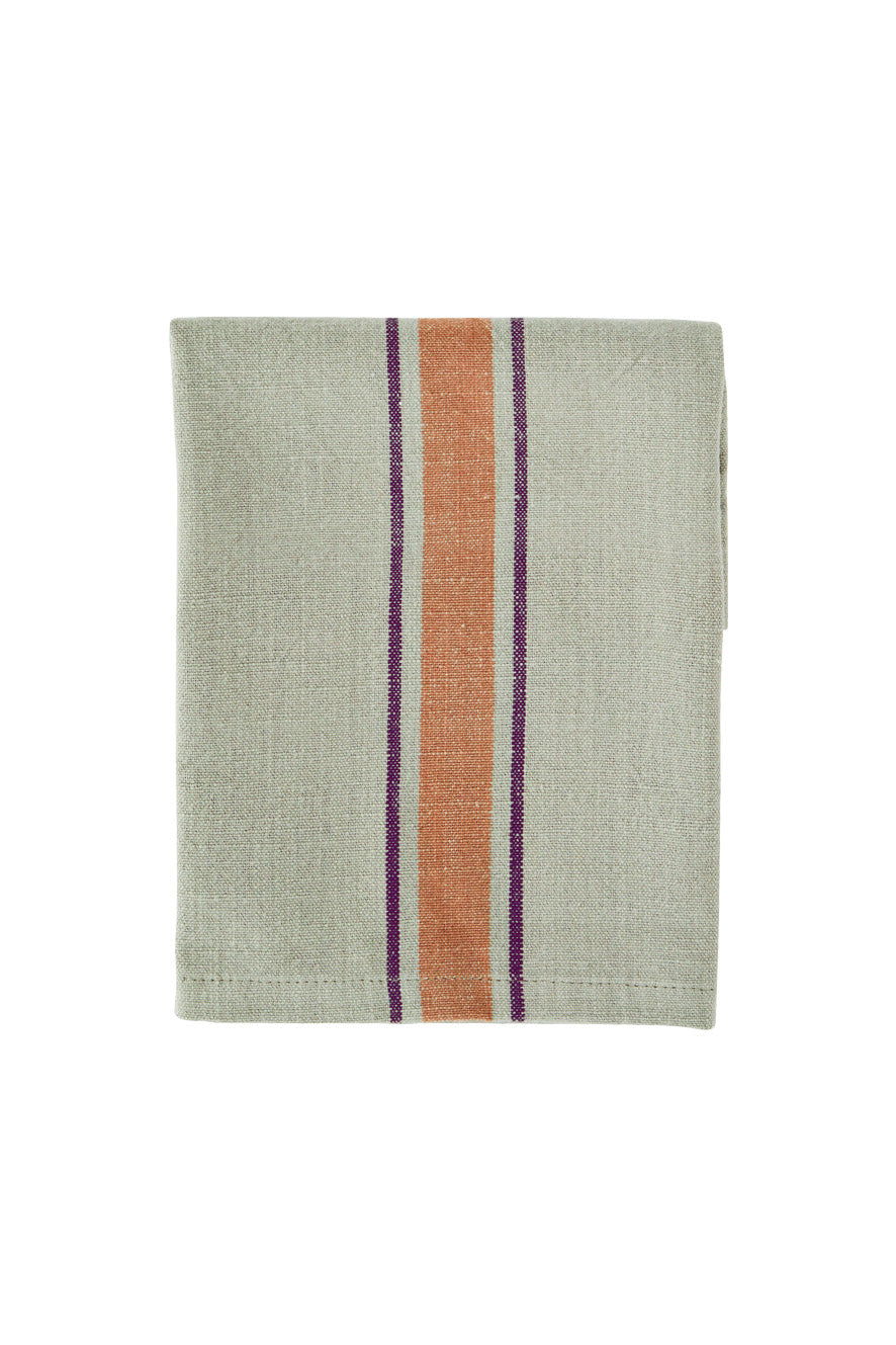 Kitchen towel, greije with orange & purple stripes