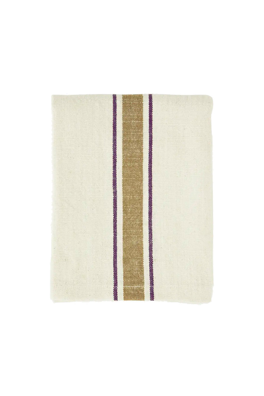 Kitchen towel, off white with mustard & plum stripes