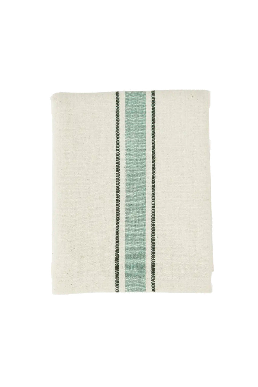 Kitchen towel, off white with sage & green stripes