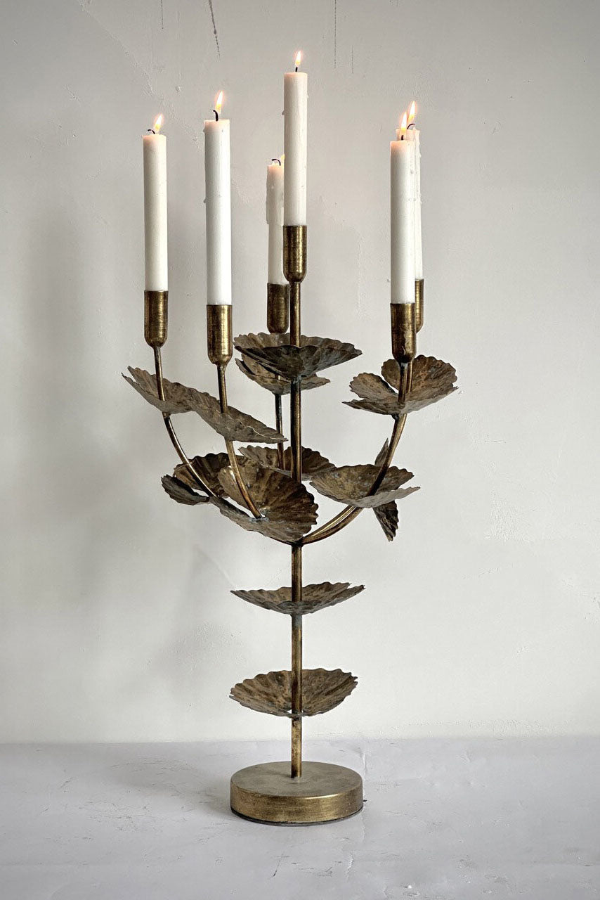 table candelabra with leaves