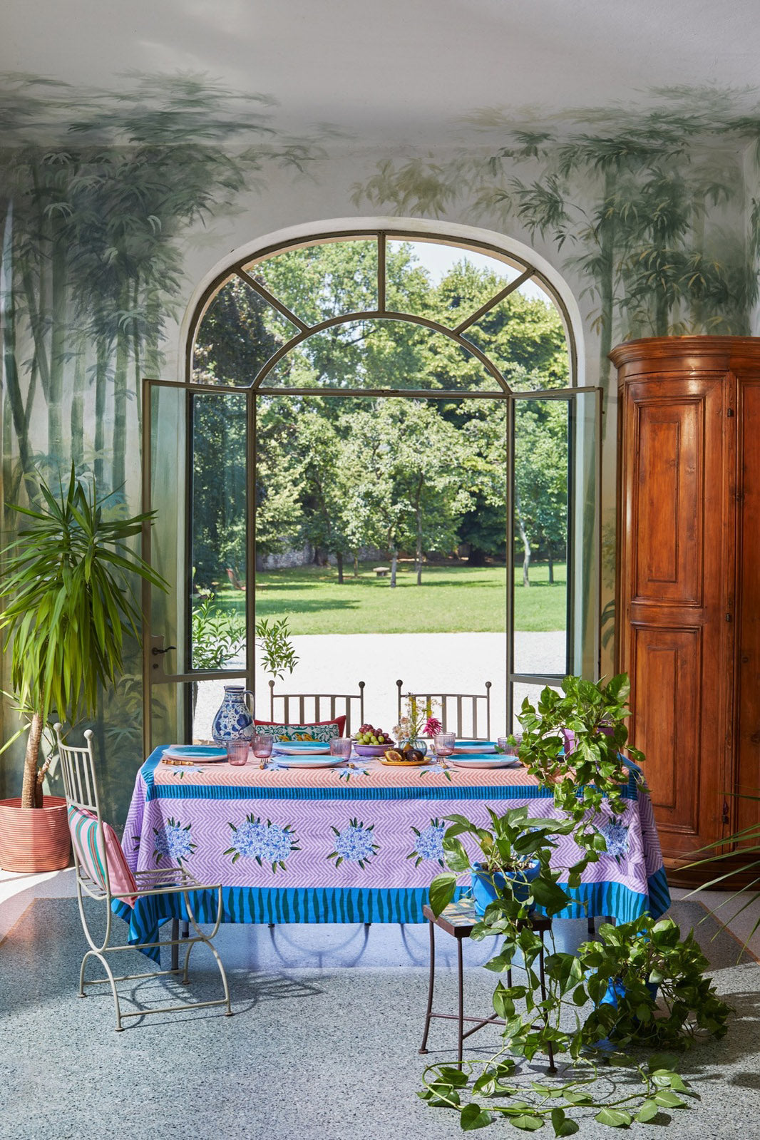 Table cloth, Oleander lilac peach