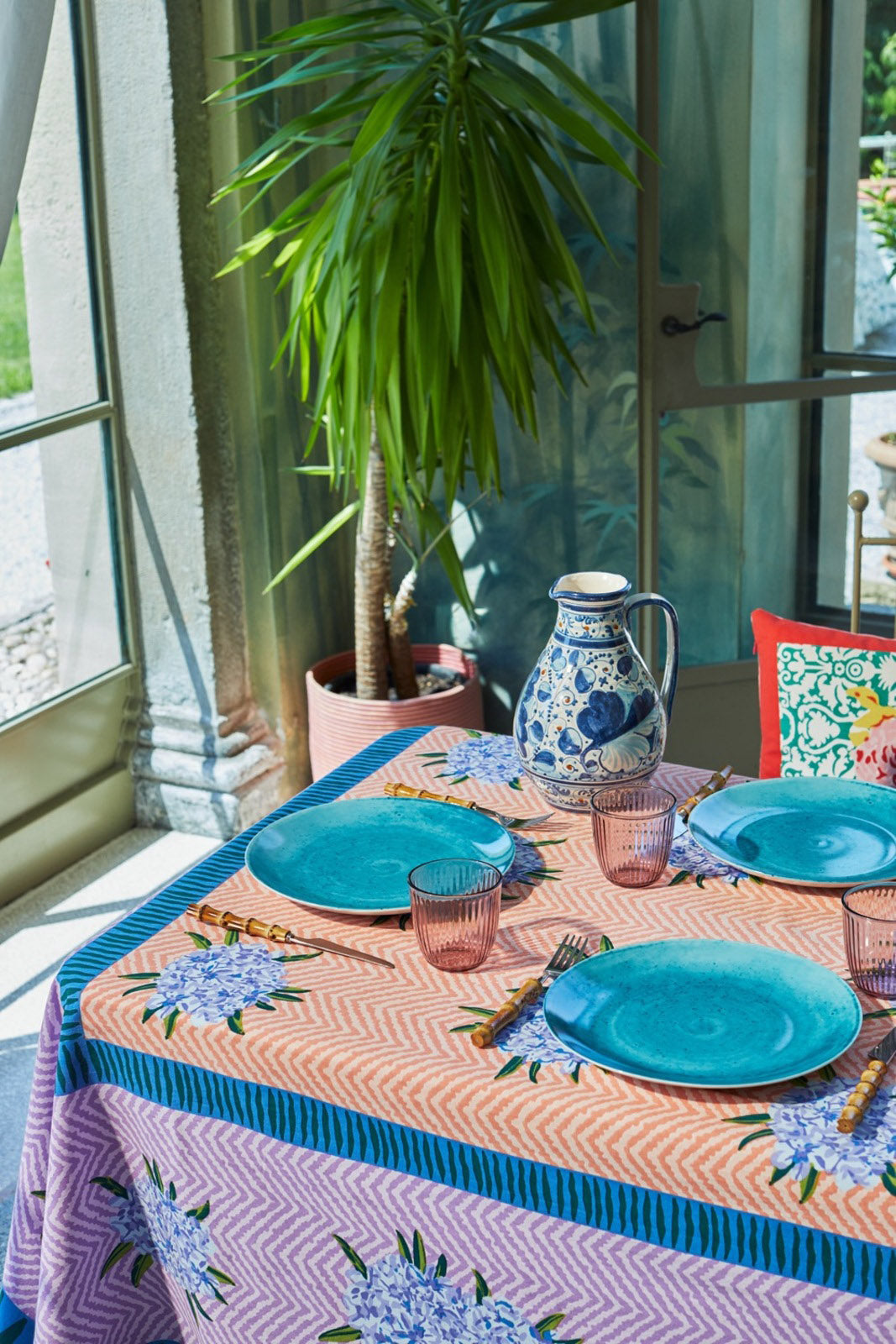Table cloth, Oleander lilac peach
