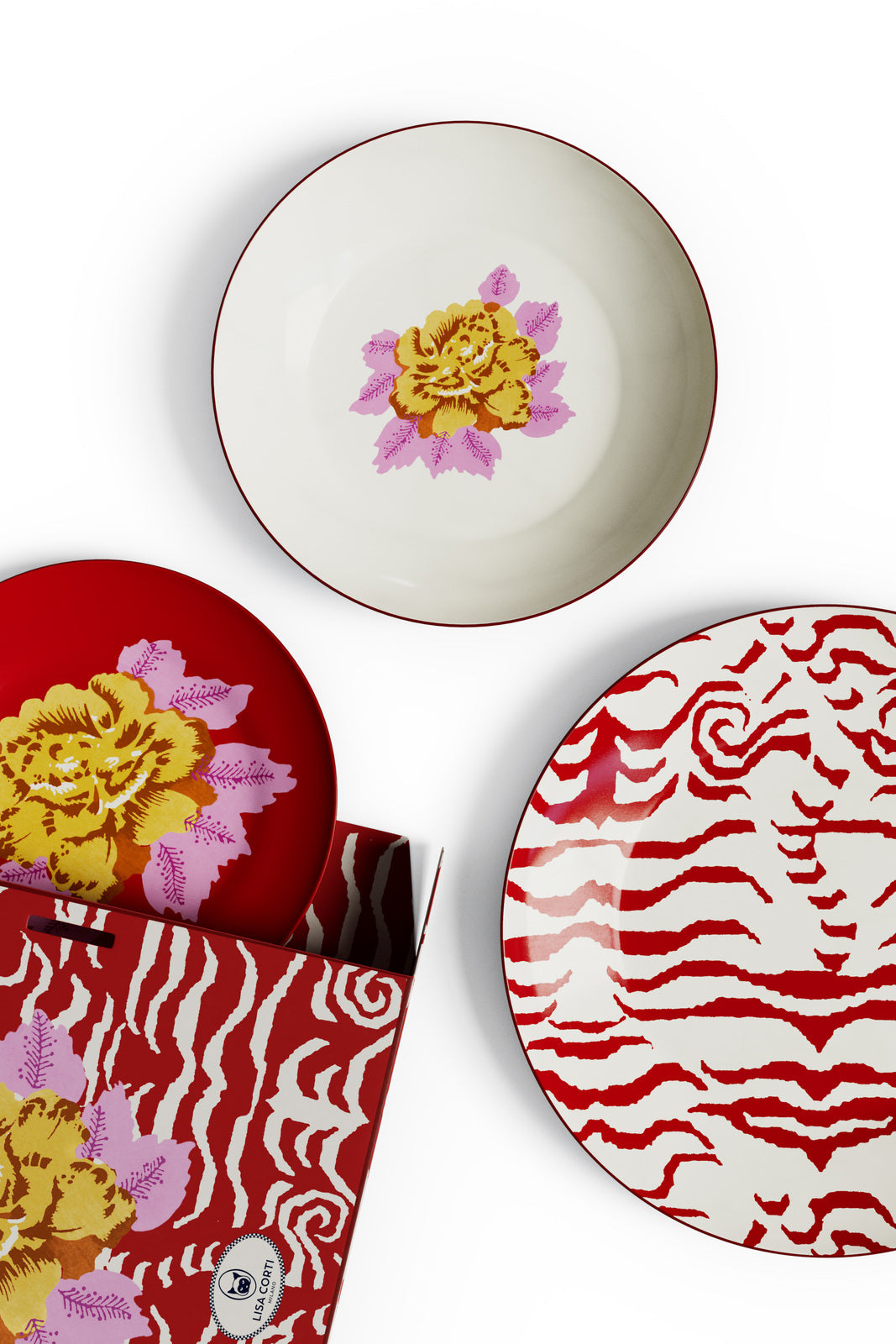 Porcelain Plates - Set of 3 - Indian Tiger Red