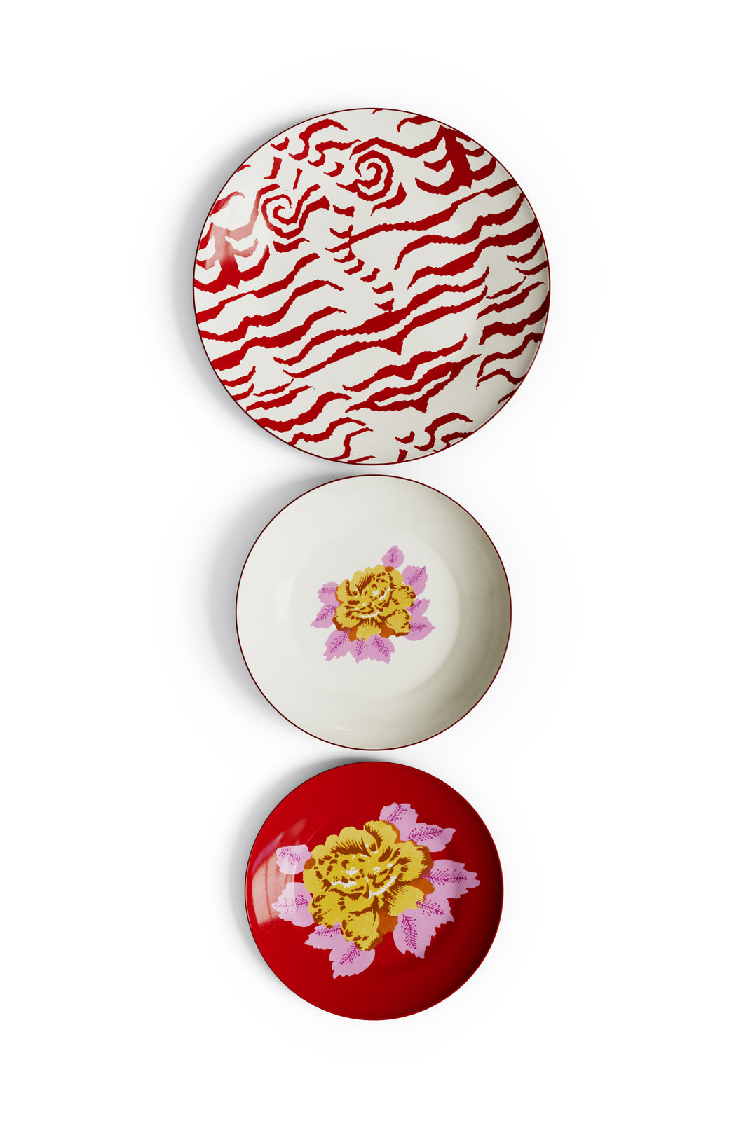 Porcelain Plates - Set of 3 - Indian Tiger Red