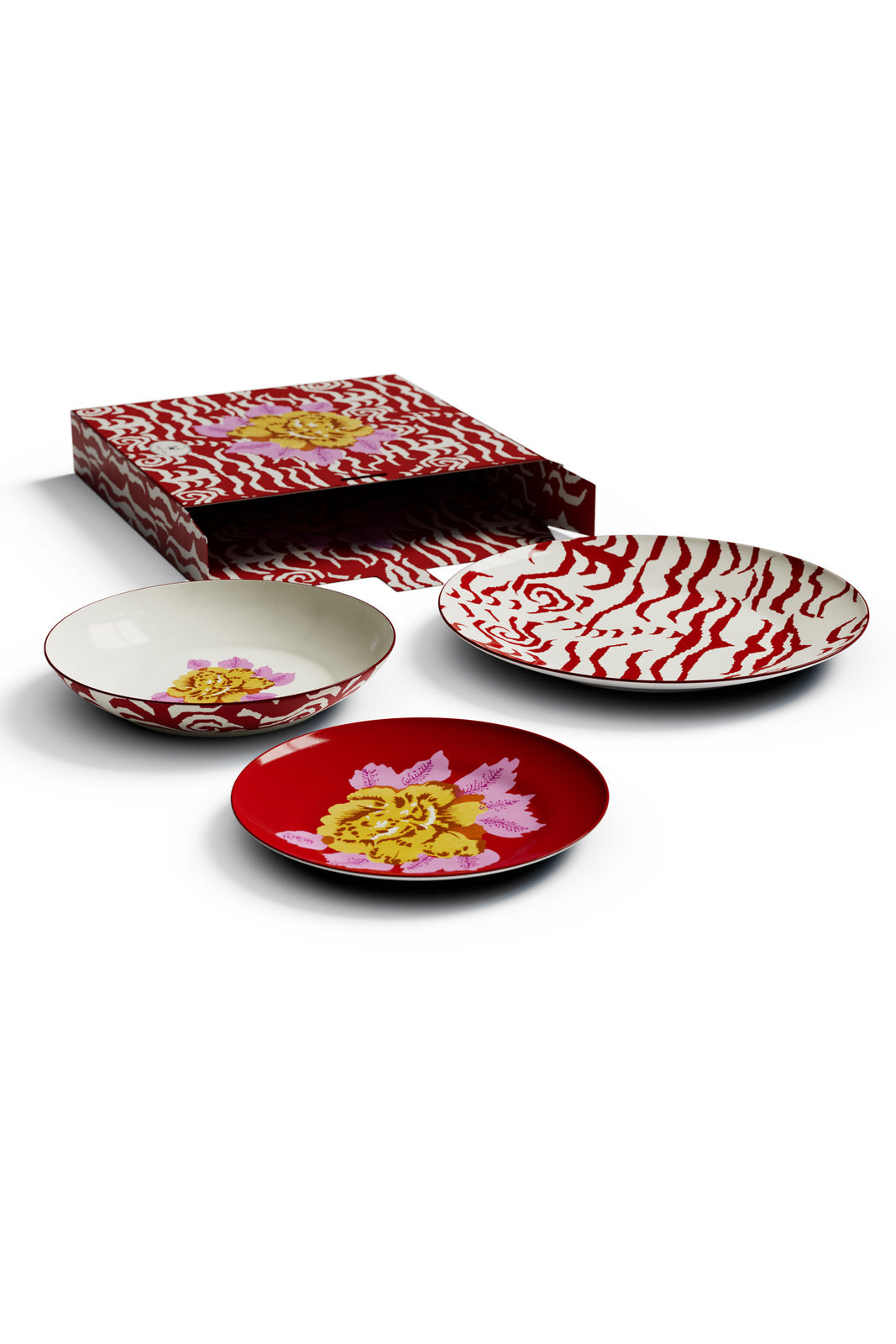 Porcelain Plates - Set of 3 - Indian Tiger Red