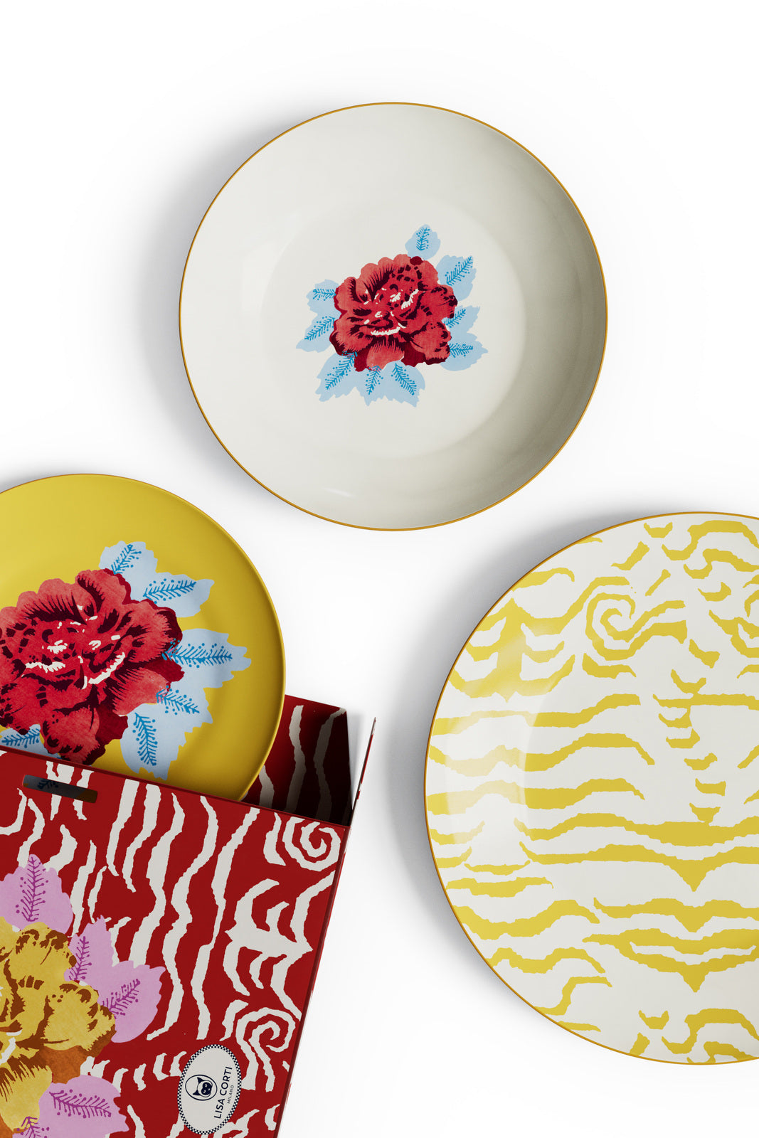 Porcelain Plates - Set of 3 - Indian Tiger Gold