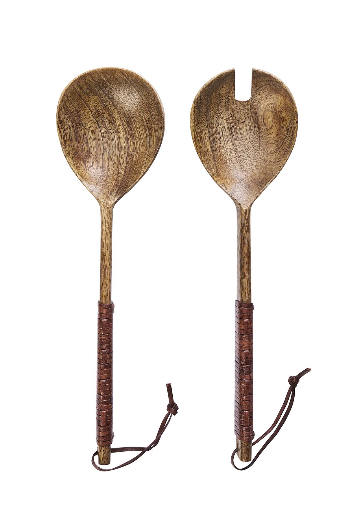Wooden salad set/ with Cane, Leather