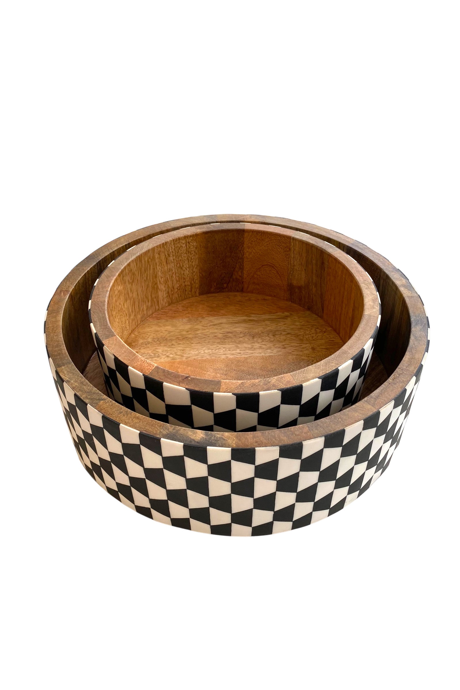 Serving bowl L | Mango wood & black checkered (M+ZM)