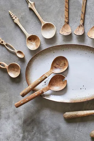 Serving set, wood & metal
