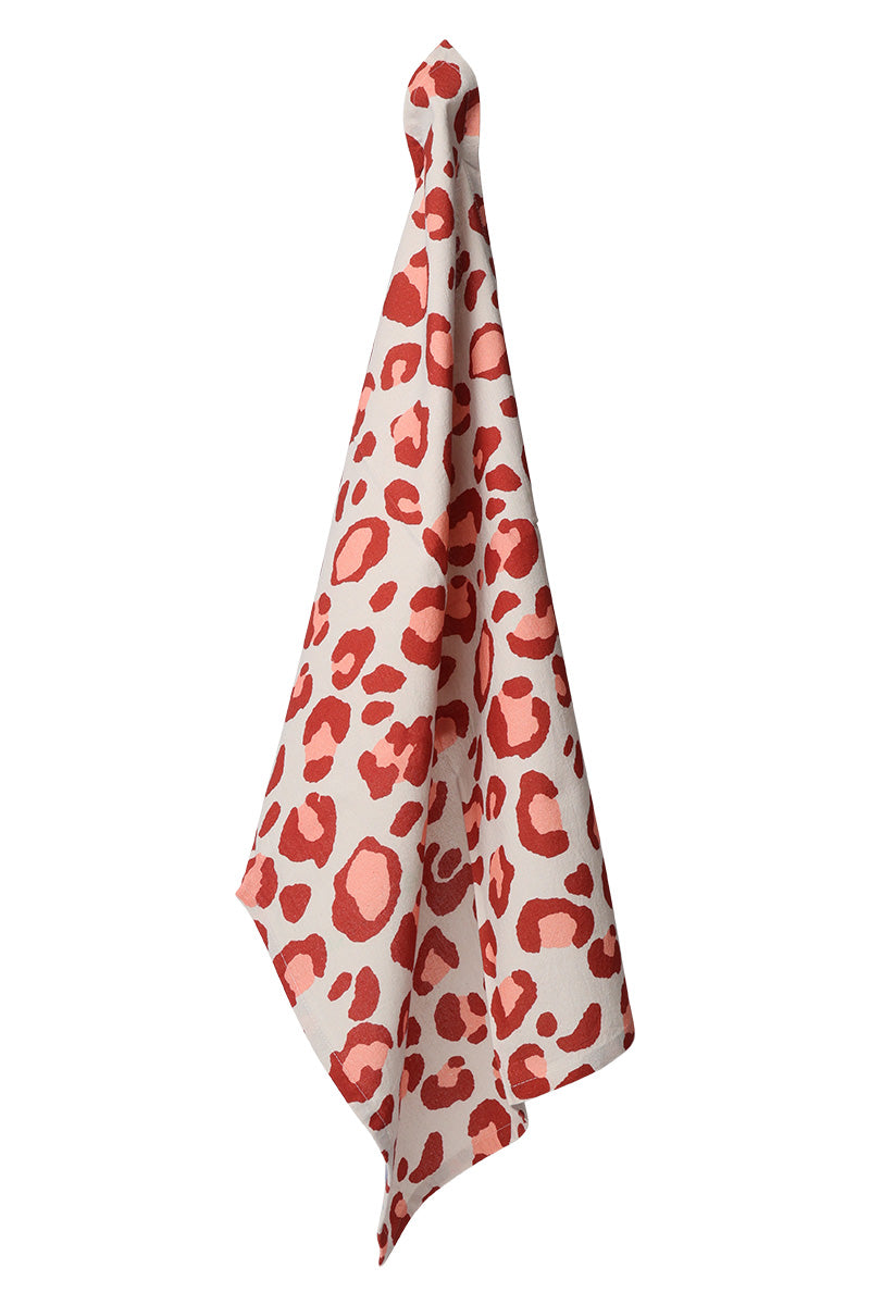 Tea Towel, Animal Print, Ecru & Red