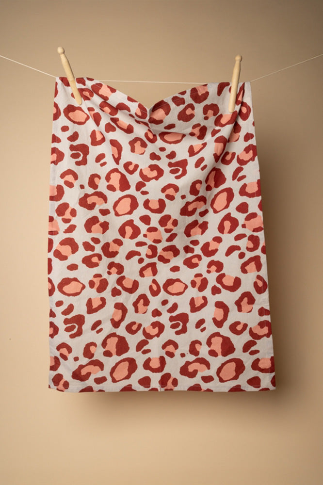 Tea Towel, Animal Print, Ecru & Red