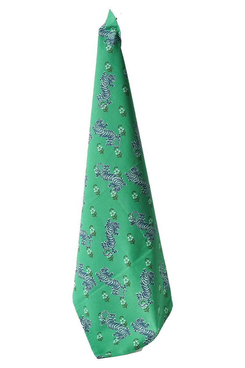 Tea Towel, Green with tiger