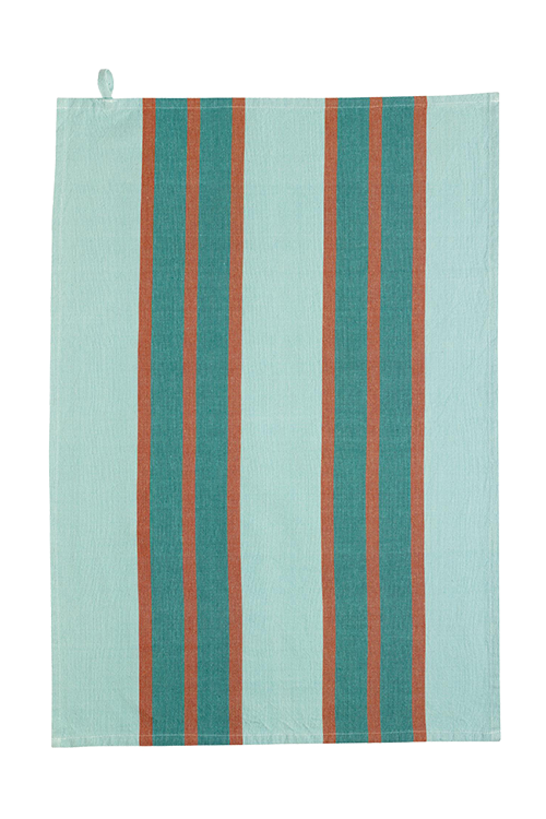 Recycled Tea Towel | Water Green With Orange Stripes