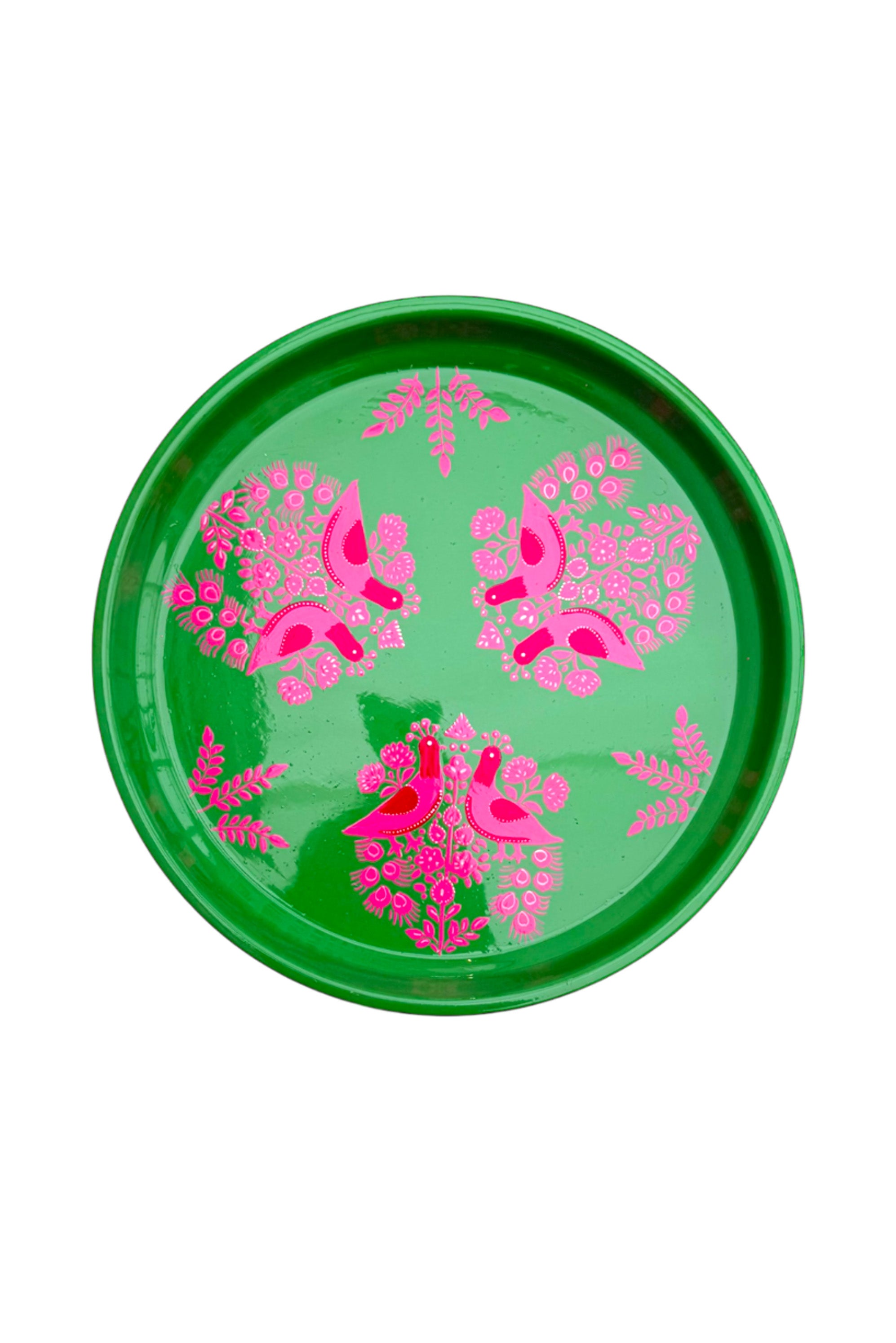 Tray | Green with Pink Peacocks