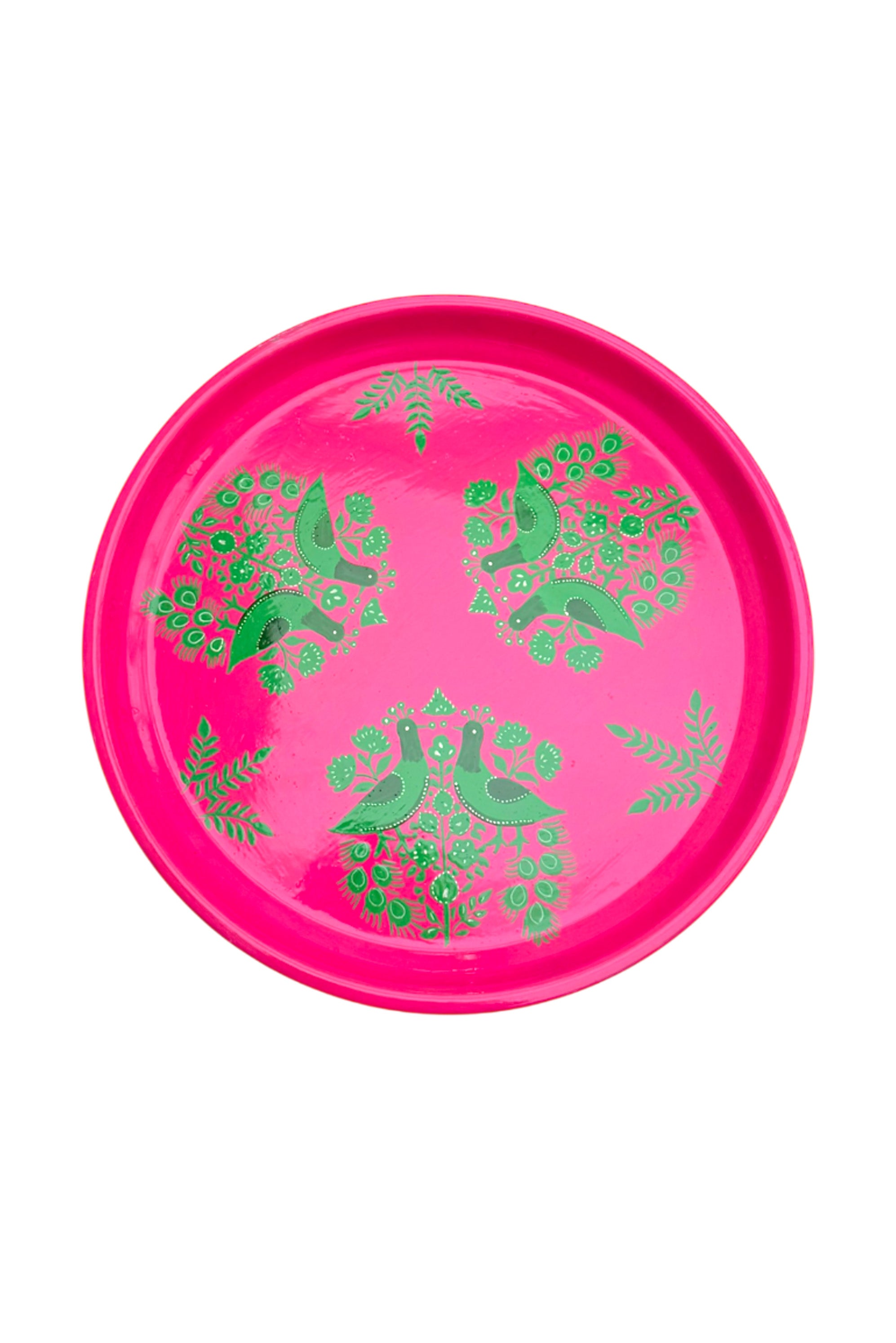Tray | Pink with Green Peacocks