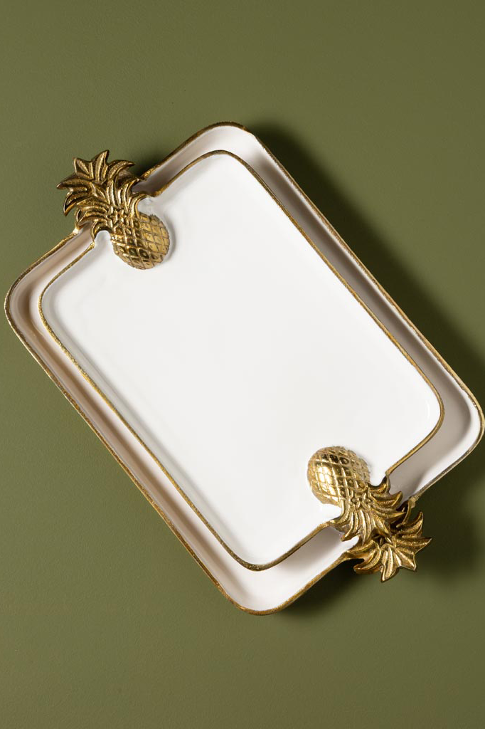 White Tray with Pineapple Handles | Choose Size