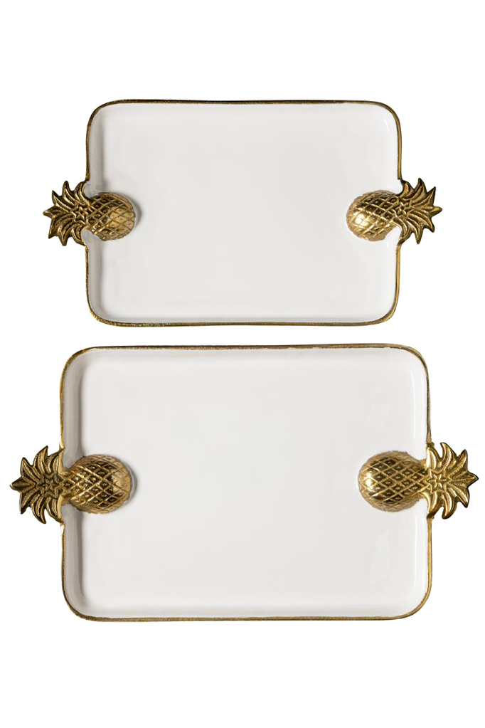 White Tray with Pineapple Handles | Choose Size