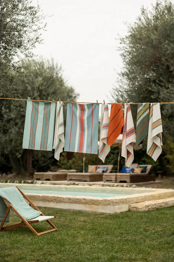 Recycled Tea Towel | Water Green With Orange Stripes