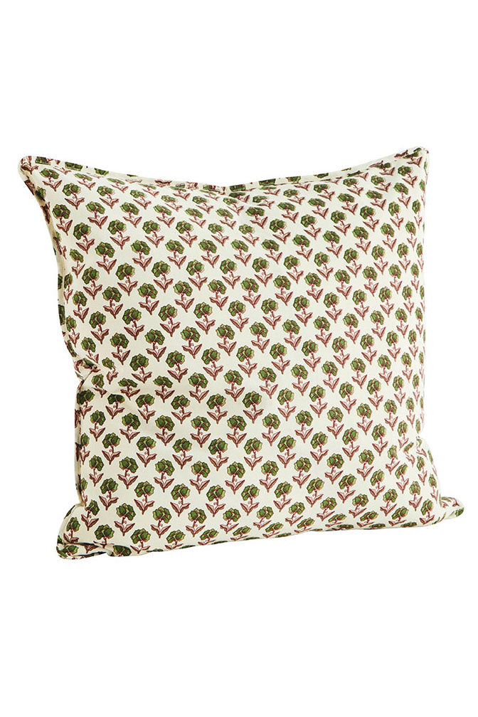 Checked Cushion, Indian Flowers Green