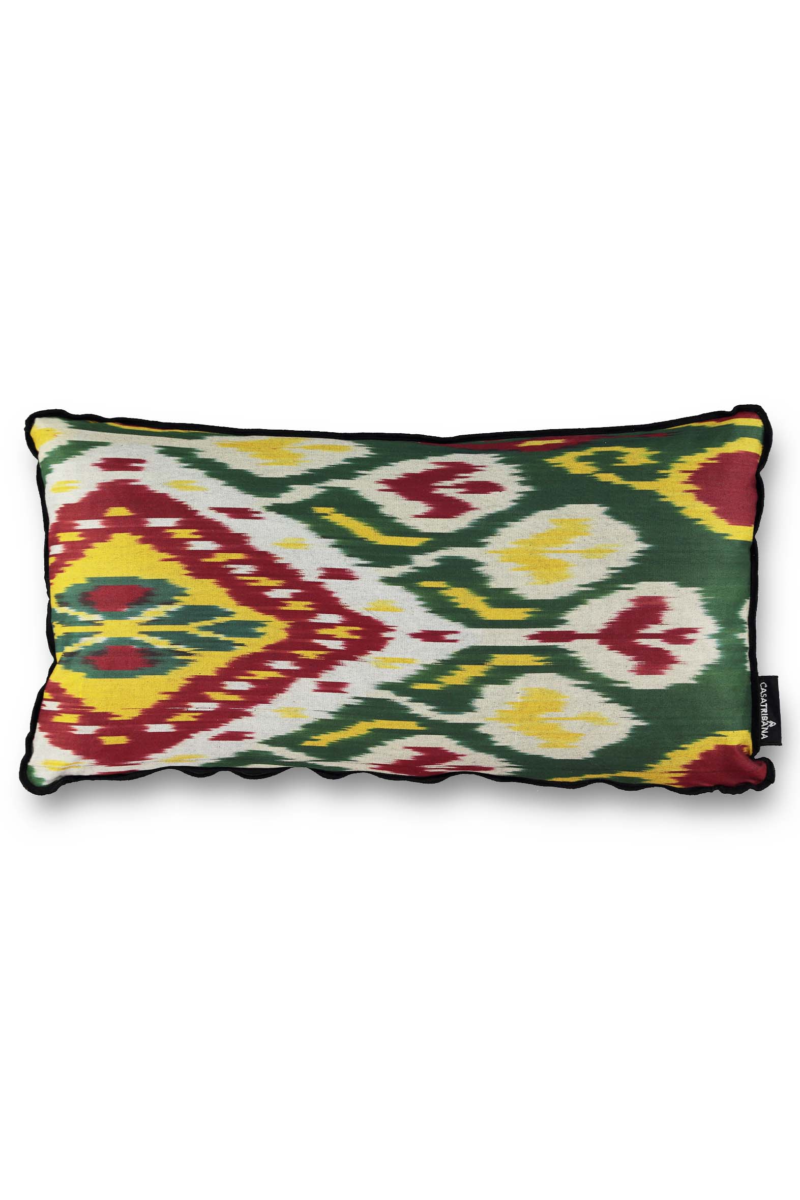 Cushion ikat green, citrus & aubergine