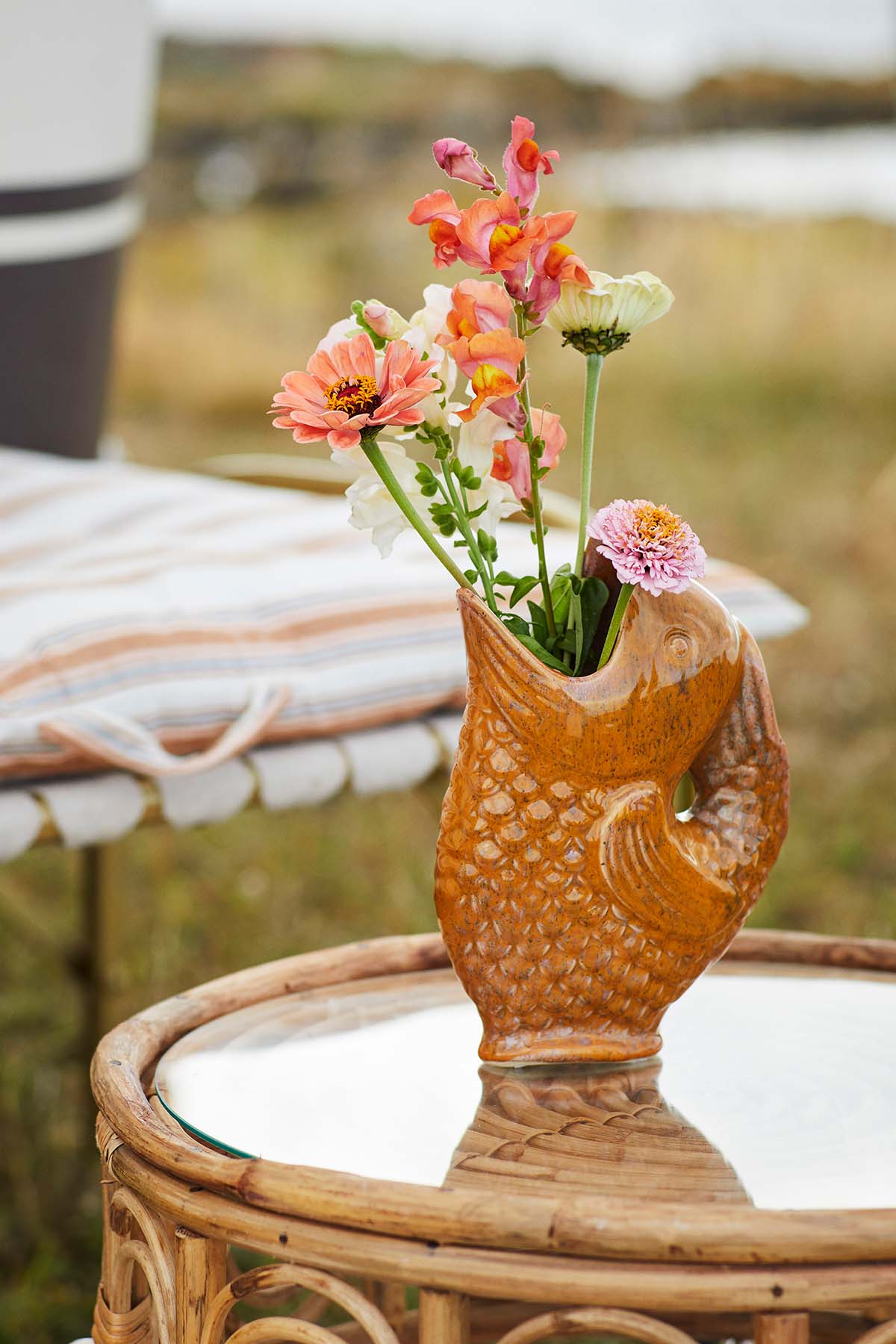 Stoneware Fish Vase | Golden Orange