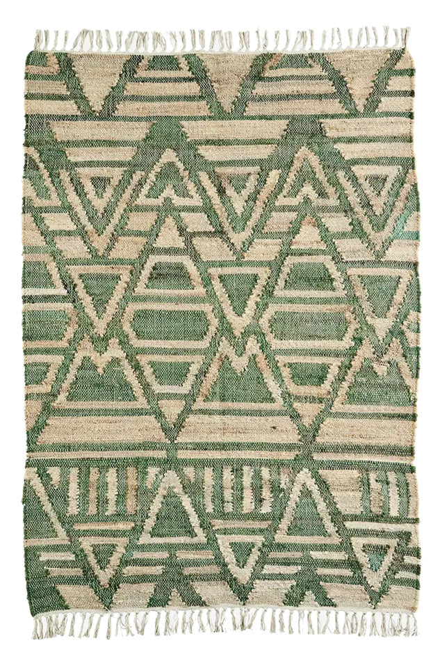 Jute Rug | Green Geometric