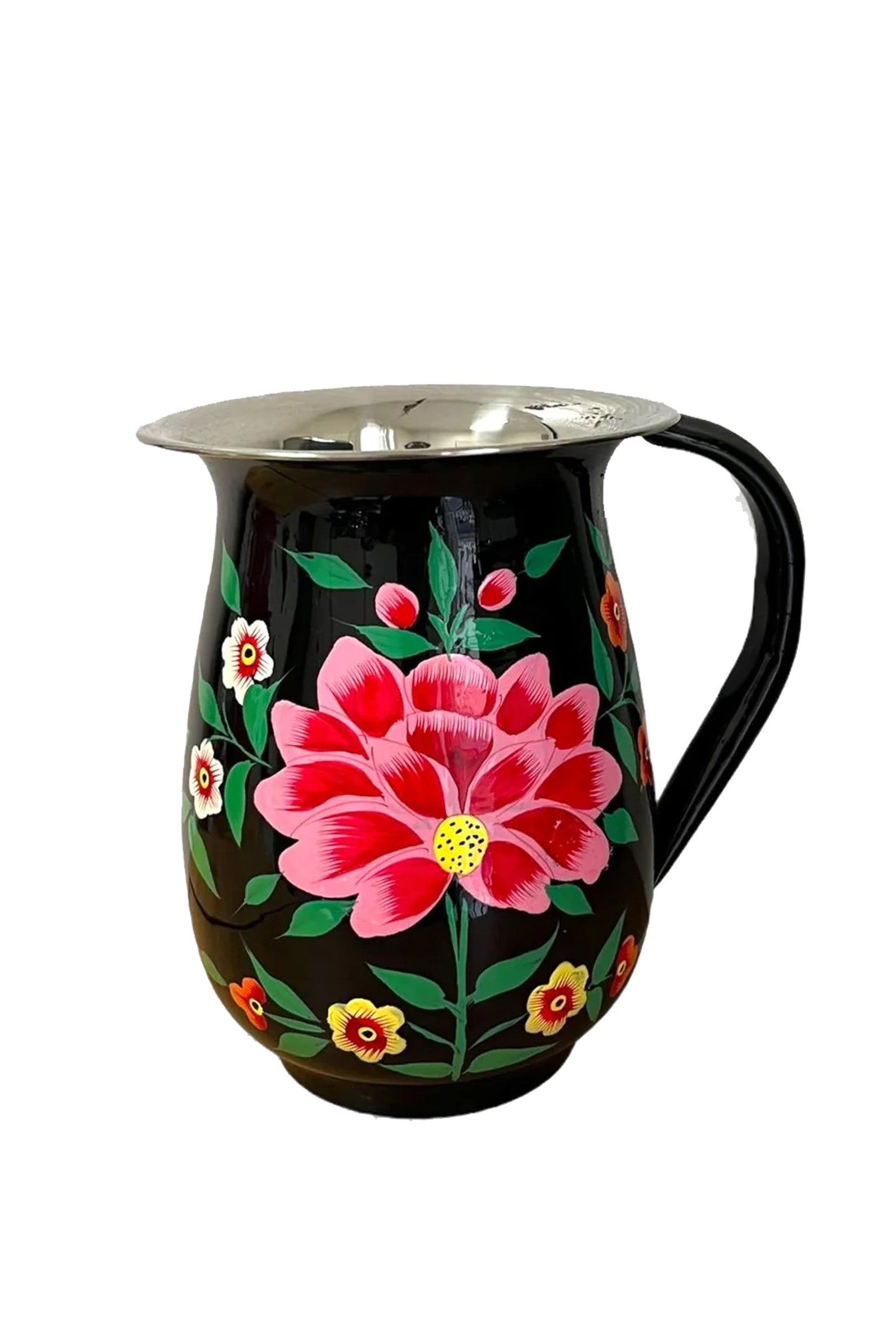 Jug black with flowers