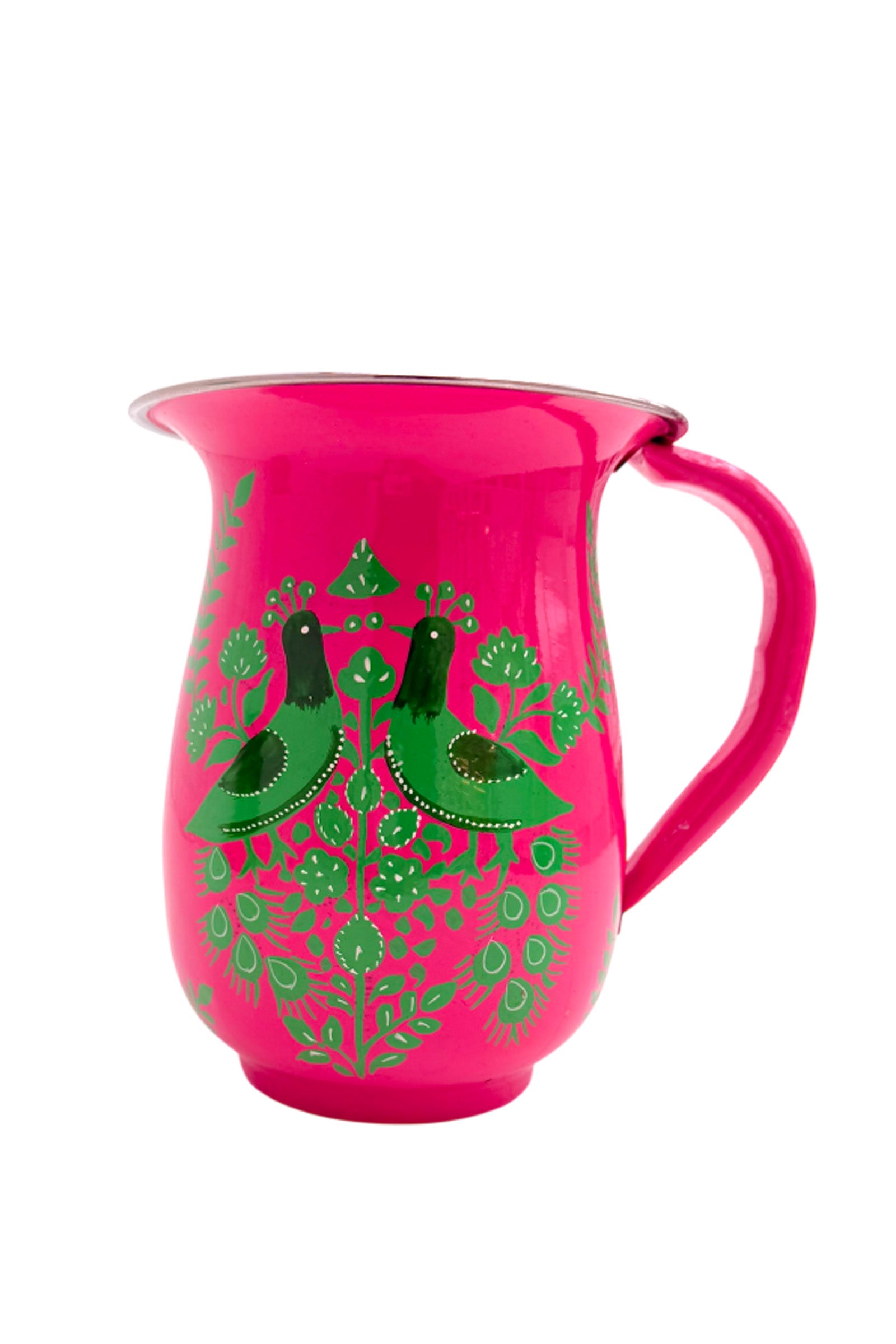 Jug | Pink with Green Peacocks