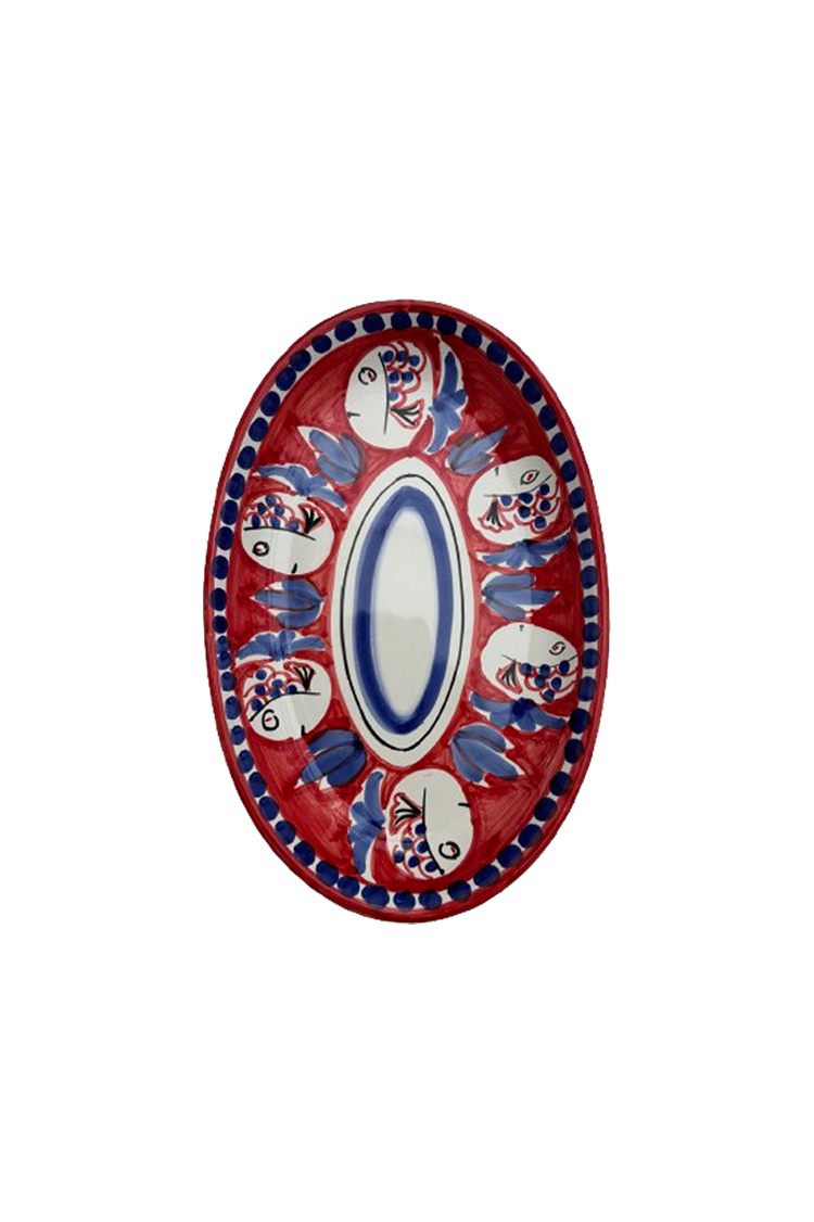 Oval Plate | Red With Fish