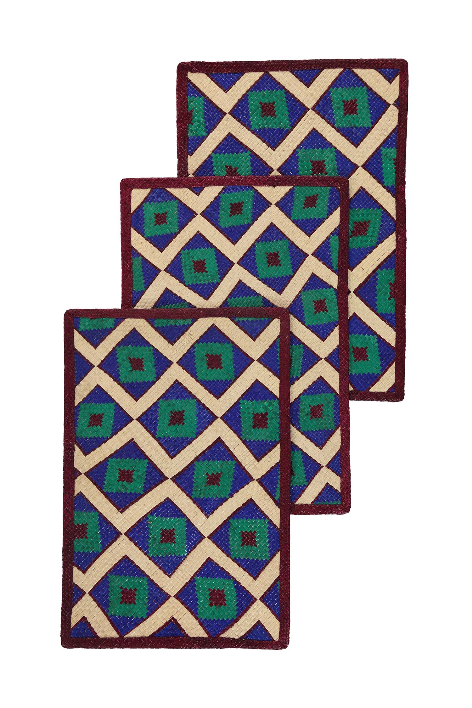 Placemat seagrass, geometric blue