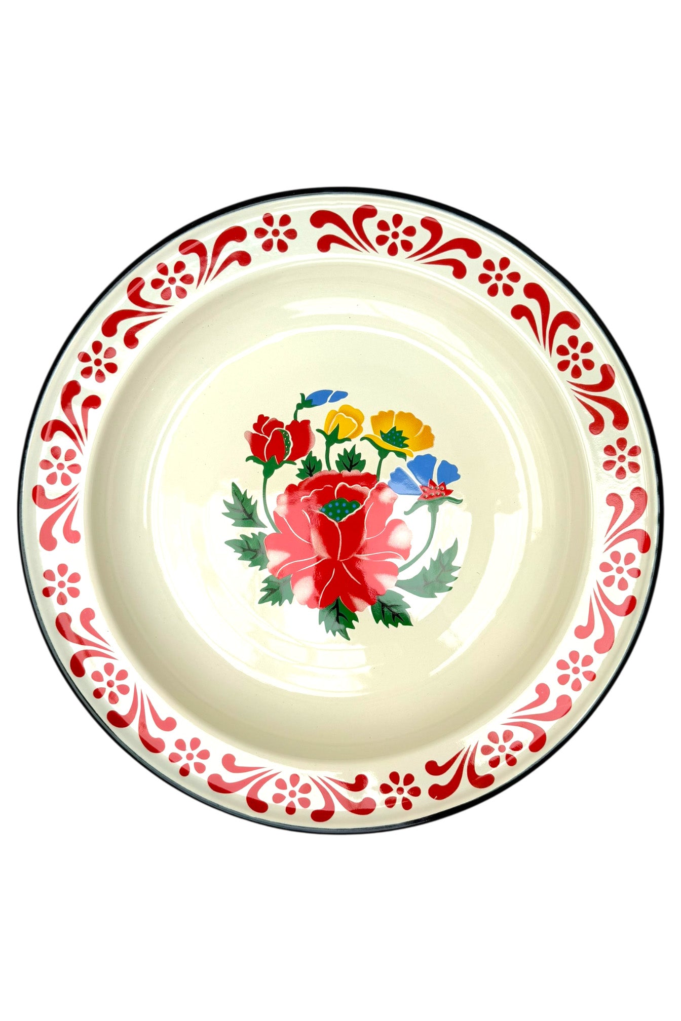 Serving Handpainted Enamel Plate | Red