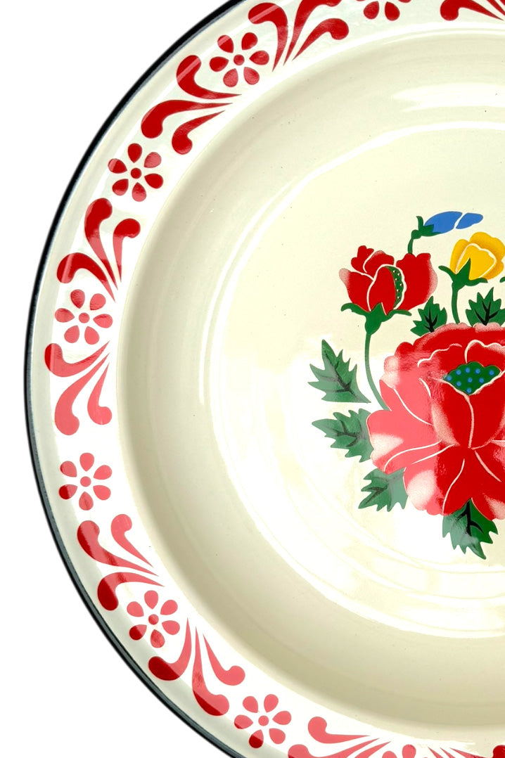 Serving Handpainted Enamel Plate | Red