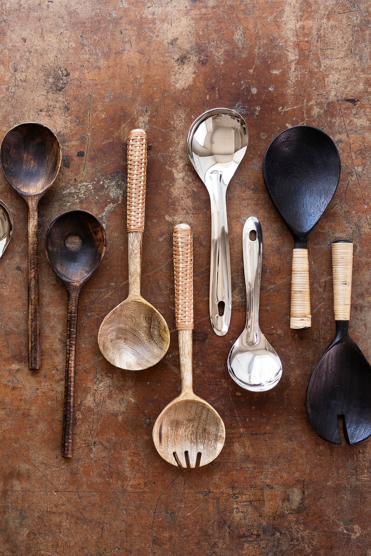 Wooden salad set/ with Cane, Hazelnut