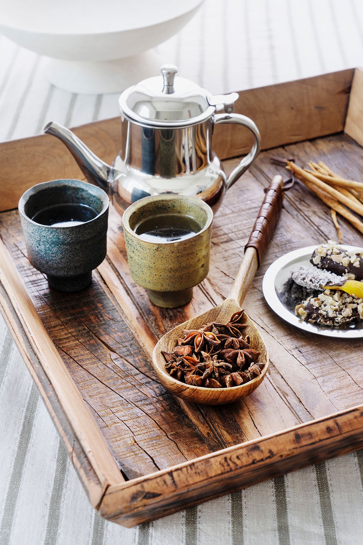 Wooden salad set/ with Cane, Leather