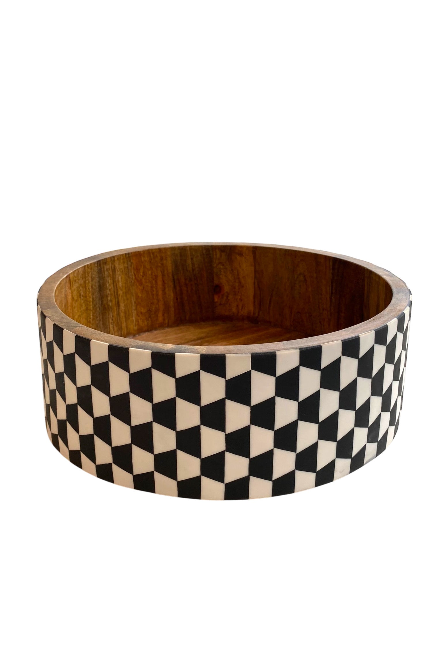 Serving bowl L | Mango wood & black checkered (M+ZM)