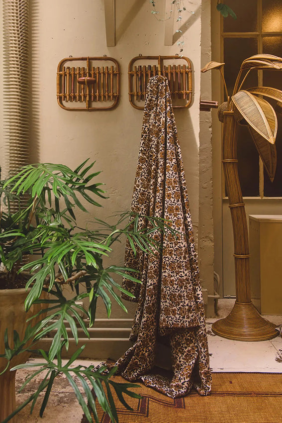 Tablecloth Block Print Flowers | Mustard