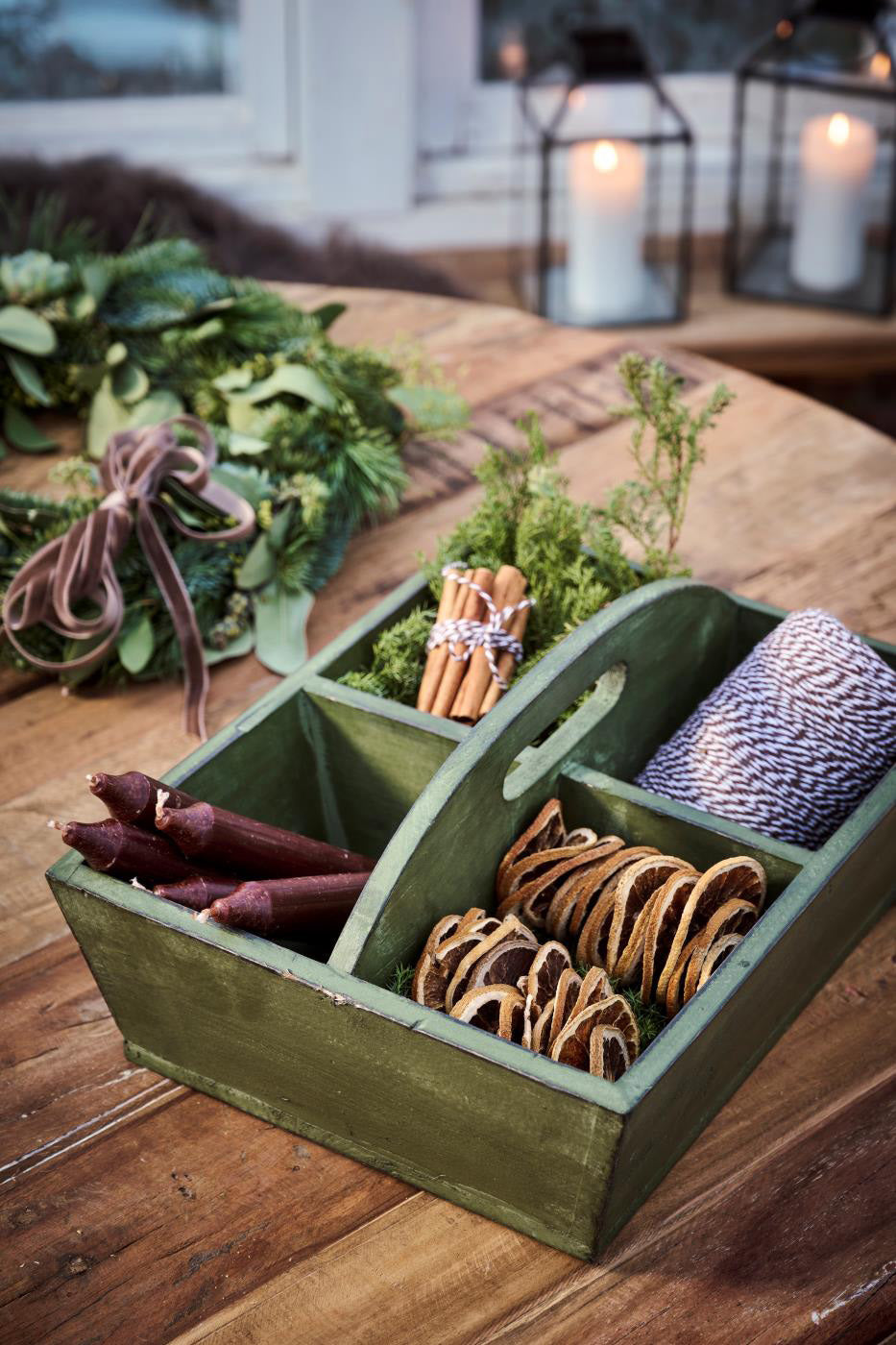 Vintage Green Wooden Carry Basket